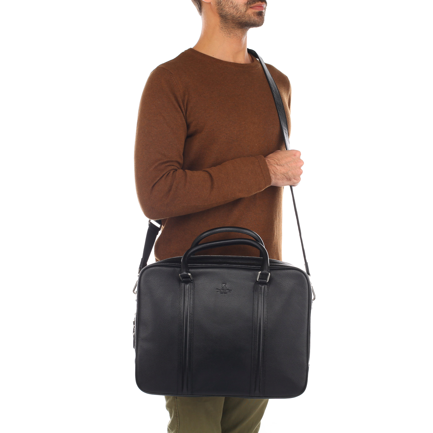 Деловая кожаная сумка с двумя отделами Dr. Koffer 