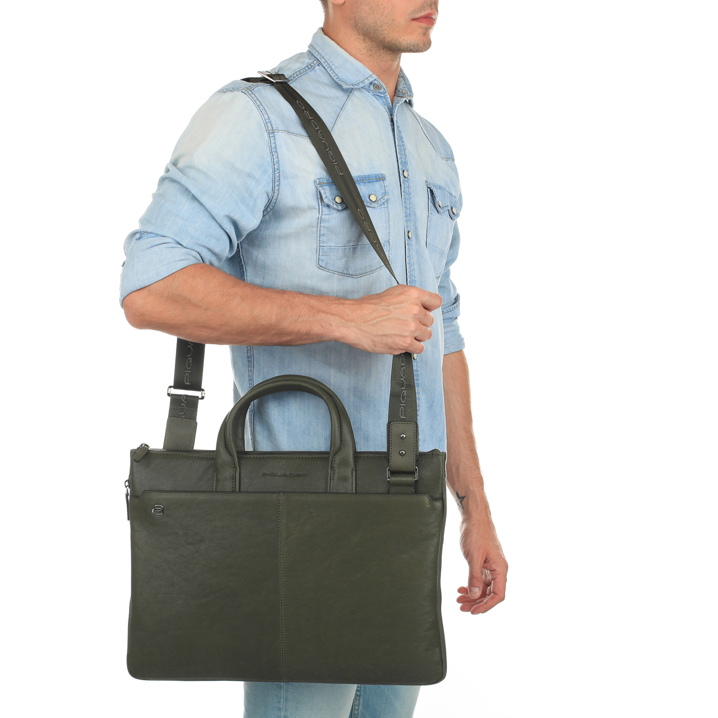 Кожаная деловая сумка Piquadro Black square