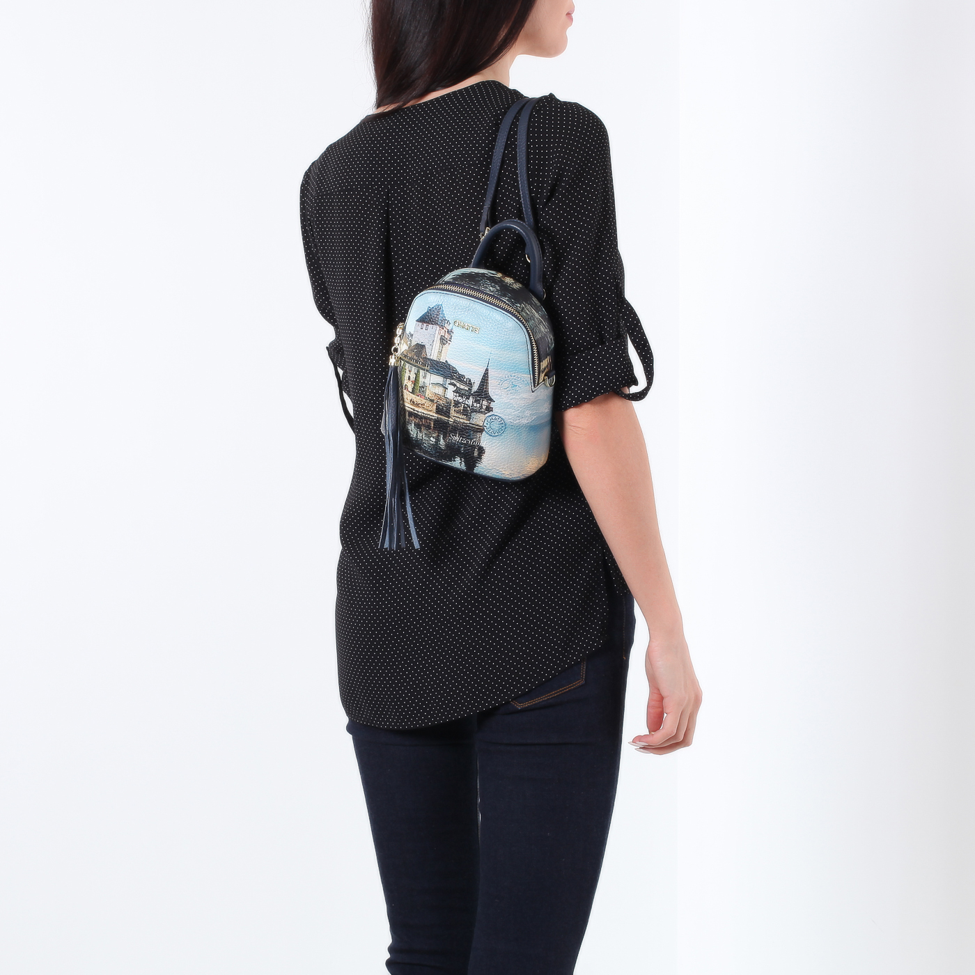 Маленький кожаный рюкзачок с принтом Chatte 